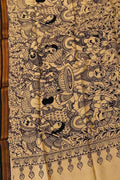 Black And White Hand Painted Kalamkari Pure Bangalore Silk Dupatta
