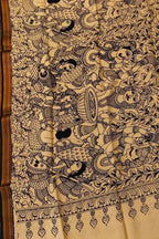 Black And White Hand Painted Kalamkari Pure Bangalore Silk Dupatta