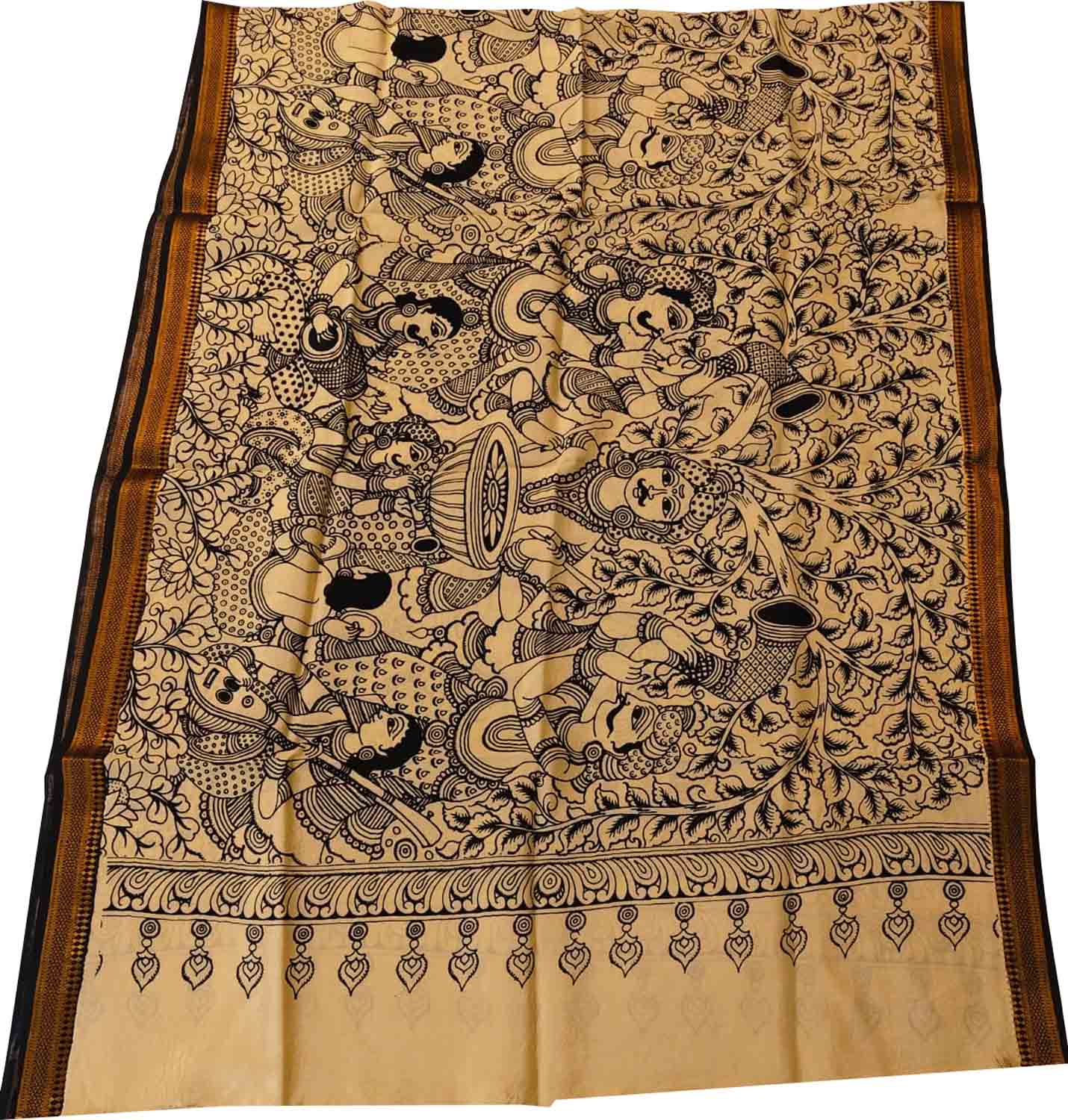 Black And White Hand Painted Kalamkari Pure Bangalore Silk Dupatta
