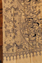 Black And White Hand Painted Kalamkari Pure Bangalore Silk Dupatta