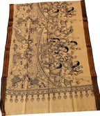 Black And White Hand Painted Kalamkari Pure Bangalore Silk Dupatta