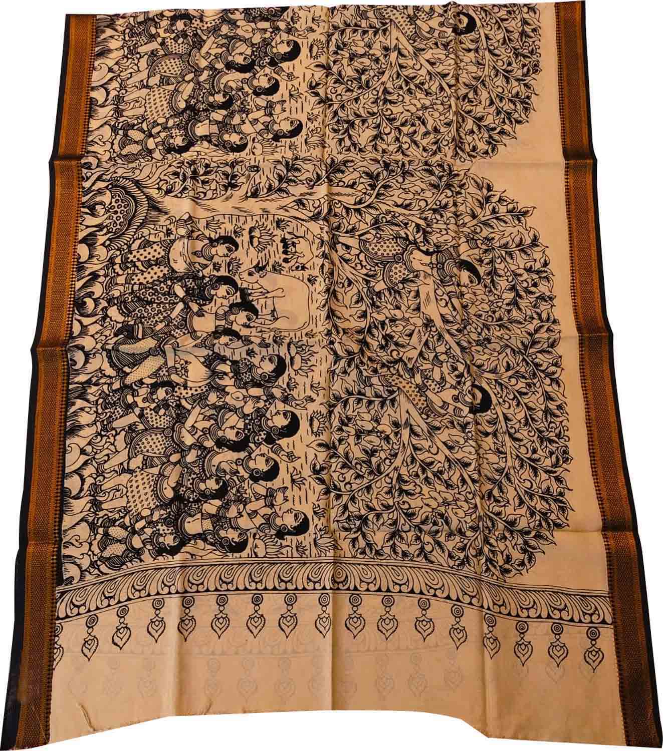 Black And White Hand Painted Kalamkari Pure Bangalore Silk Dupatta