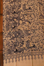 Black And White Hand Painted Kalamkari Pure Bangalore Silk Dupatta