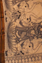 Black And White Hand Painted Kalamkari Pure Bangalore Silk Dupatta