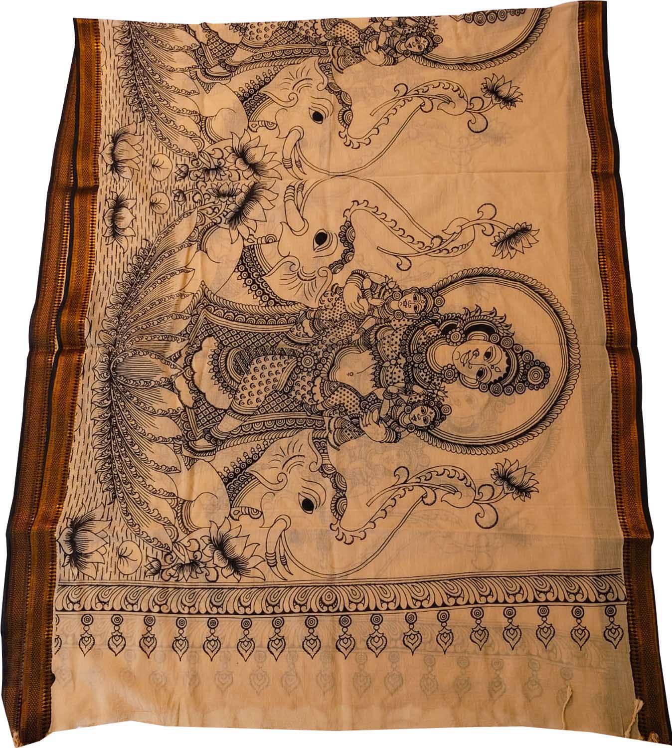 Black And White Hand Painted Kalamkari Pure Bangalore Silk Dupatta