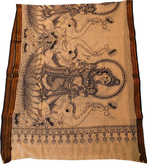 Black And White Hand Painted Kalamkari Pure Bangalore Silk Dupatta