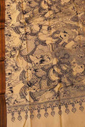 Black And White Hand Painted Kalamkari Pure Bangalore Silk Dupatta