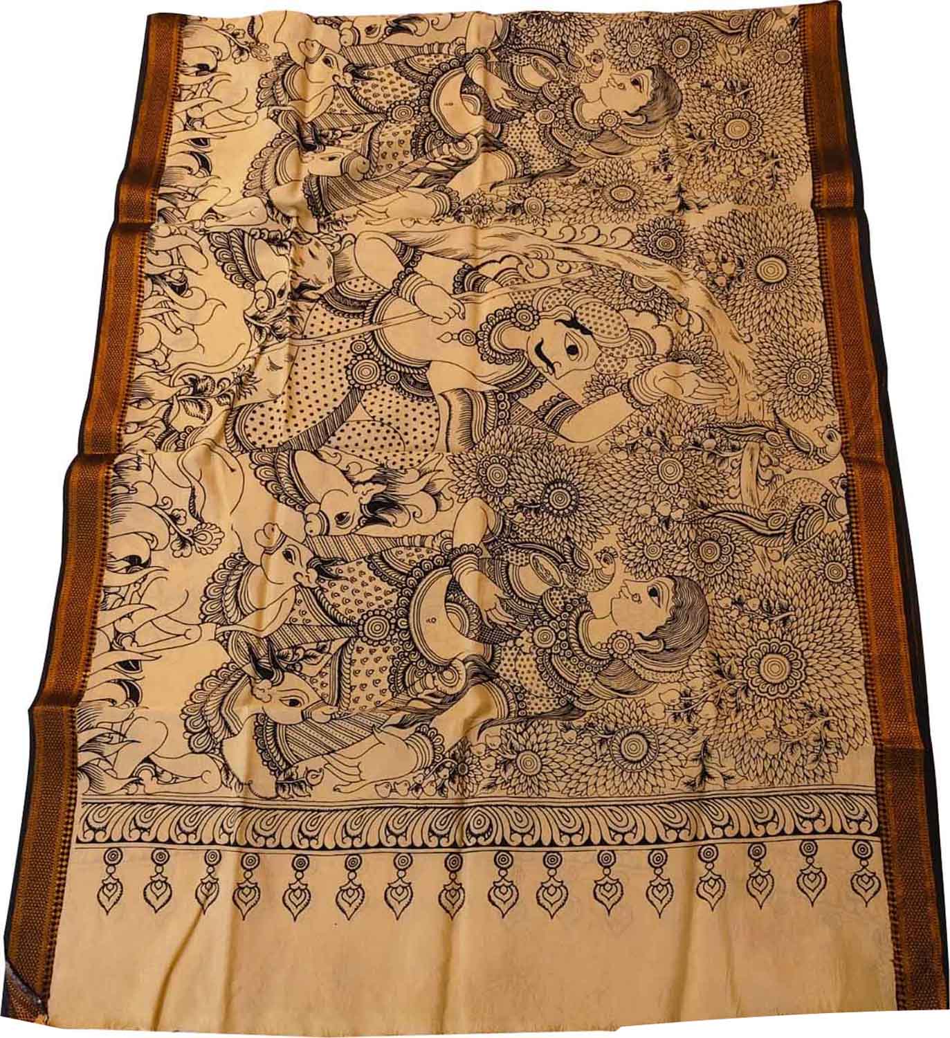 Black And White Hand Painted Kalamkari Pure Bangalore Silk Dupatta