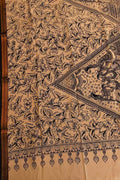 Black And White Hand Painted Kalamkari Pure Bangalore Silk Dupatta