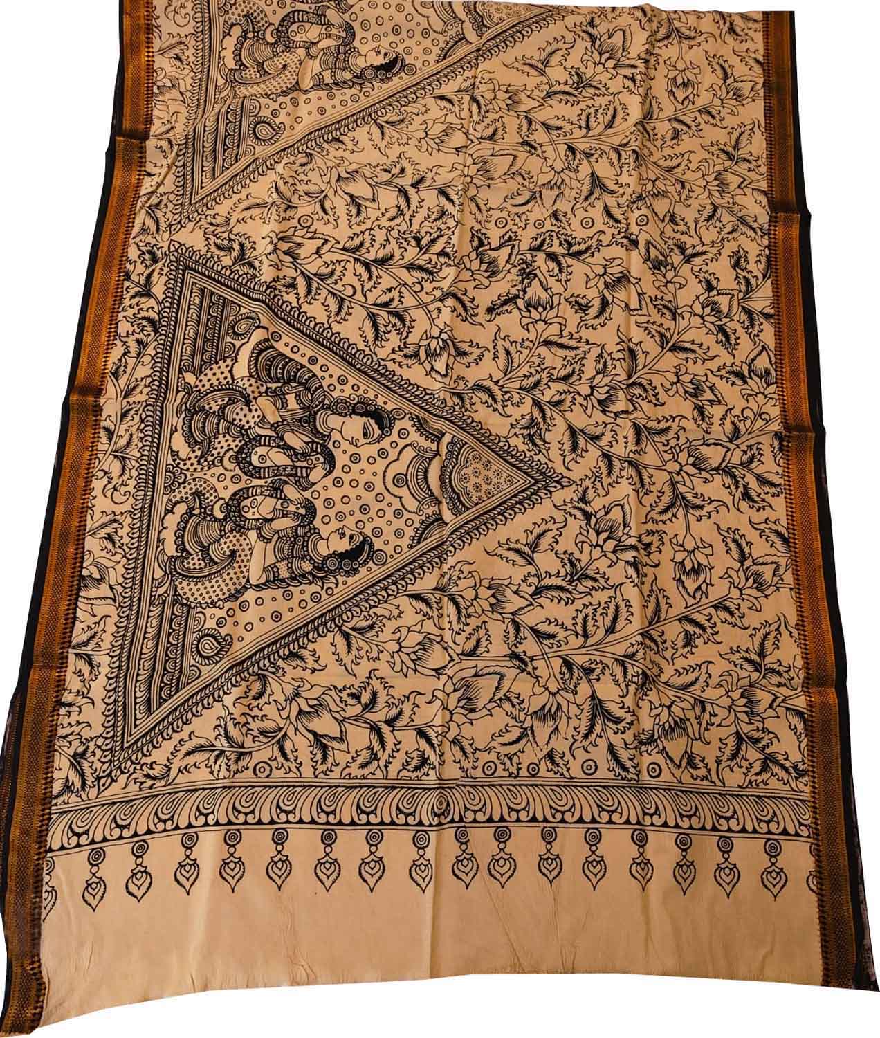 Black And White Hand Painted Kalamkari Pure Bangalore Silk Dupatta