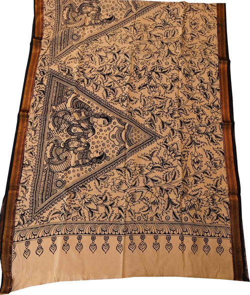 Black And White Hand Painted Kalamkari Pure Bangalore Silk Dupatta