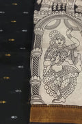 Black And White Kalamkari Hand Painted Raw Silk Suit With Chennur Silk Dupatta