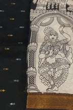 Black And White Kalamkari Hand Painted Raw Silk Suit With Chennur Silk Dupatta