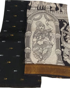 Black And White Kalamkari Hand Painted Raw Silk Suit With Chennur Silk Dupatta