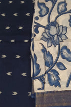 Black And White Kalamkari Hand Painted Raw Silk Suit With Chennur Silk Dupatta