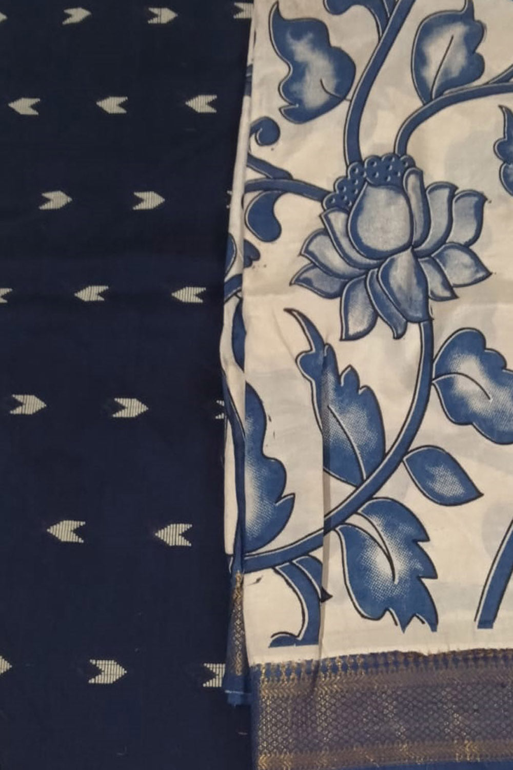 Black And White Kalamkari Hand Painted Raw Silk Suit With Chennur Silk Dupatta