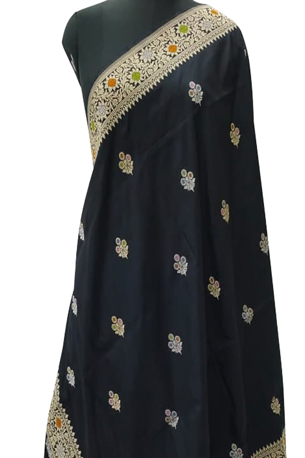 Black Banarasi Handloom Katan Silk Dupatta