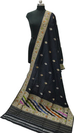 Black Banarasi Handloom Katan Silk Dupatta