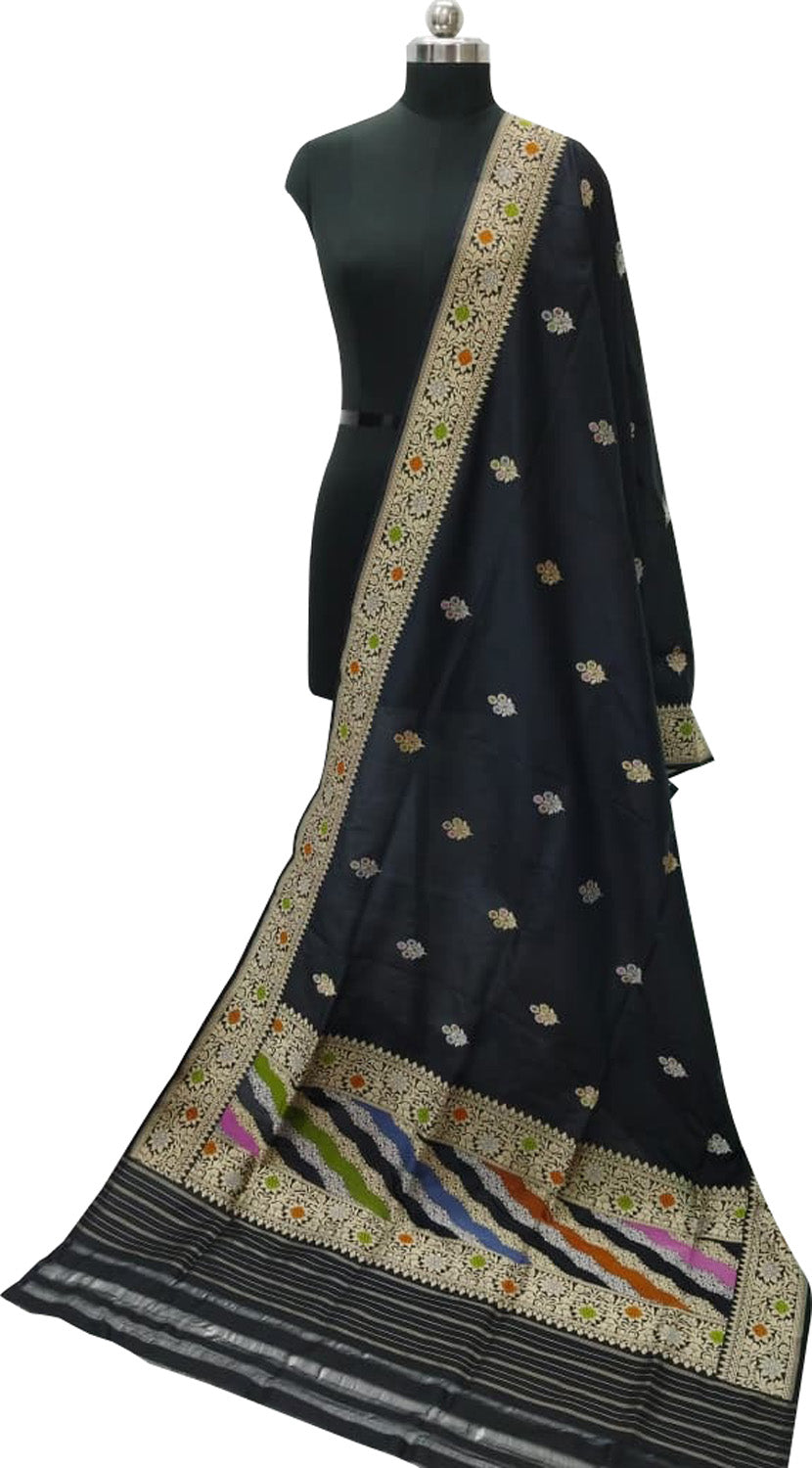 Black Banarasi Handloom Katan Silk Dupatta