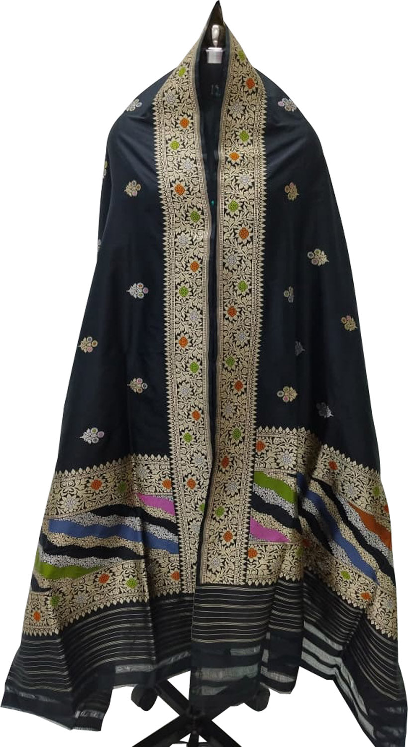 Black Banarasi Handloom Katan Silk Dupatta
