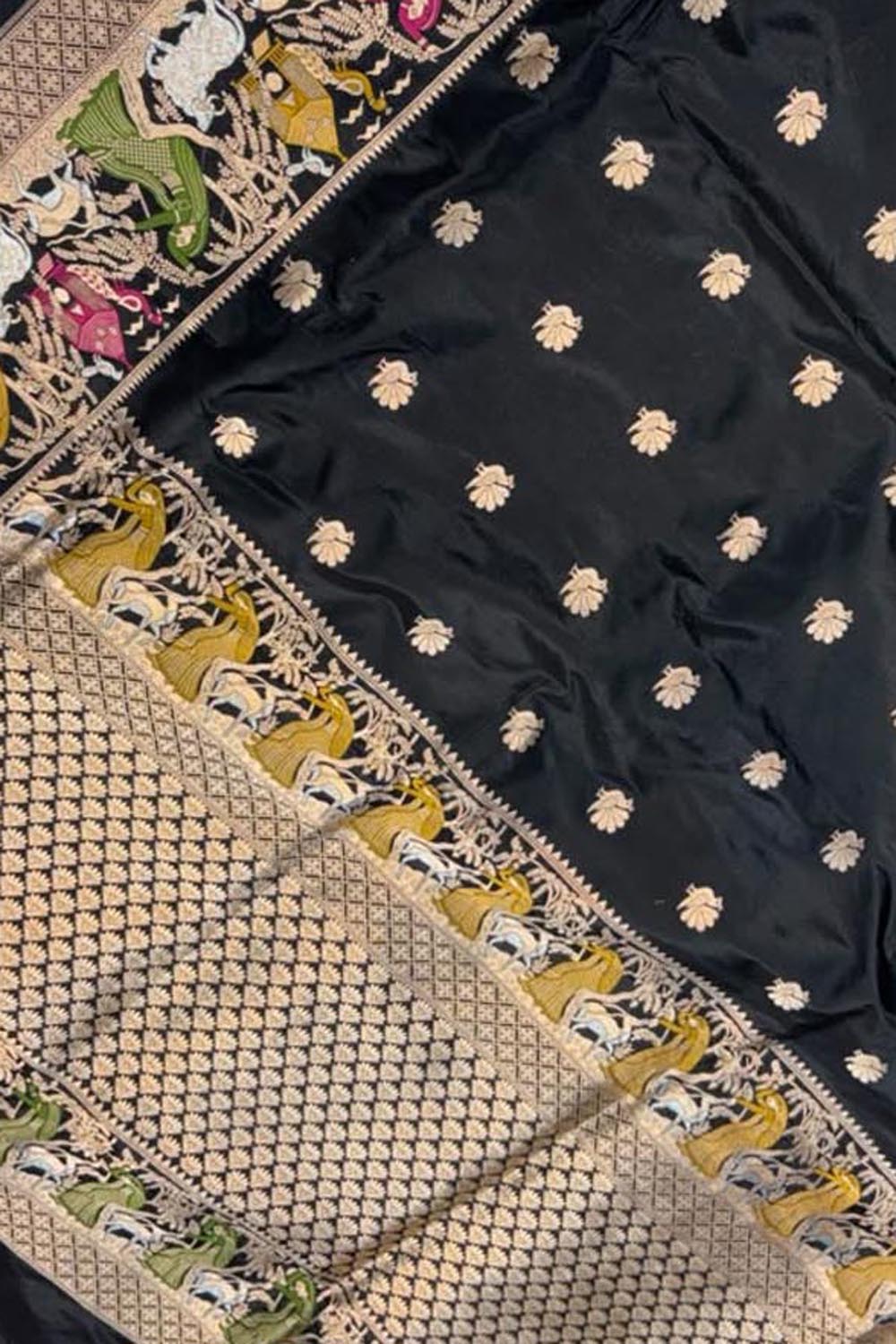 Black Banarasi Handloom Pure Katan Silk Saree