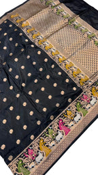 Black Banarasi Handloom Katan Silk Saree Handloom Weave Festive