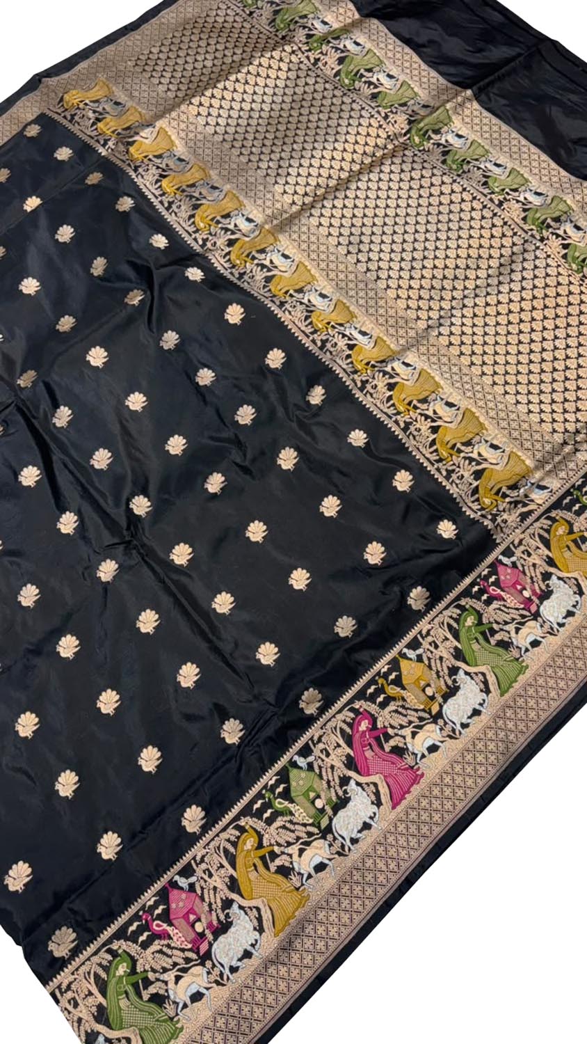 Black Banarasi Handloom Pure Katan Silk Saree