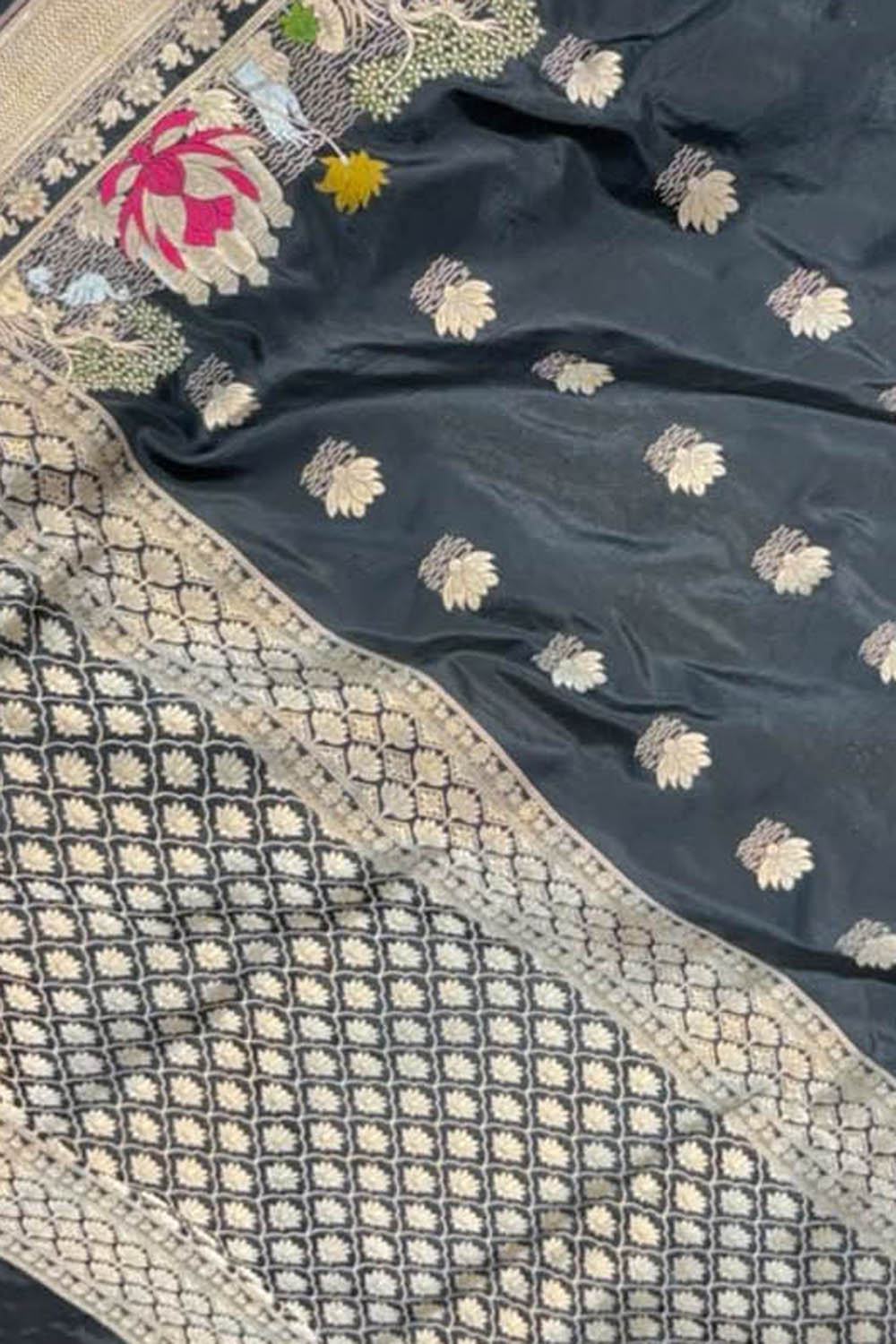 Black Banarasi Handloom Pure Katan Silk Saree