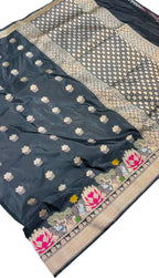 Black Banarasi Handloom Katan Silk Saree Handloom Weave Heritage