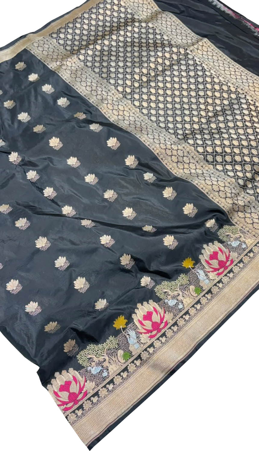 Black Banarasi Handloom Pure Katan Silk Saree