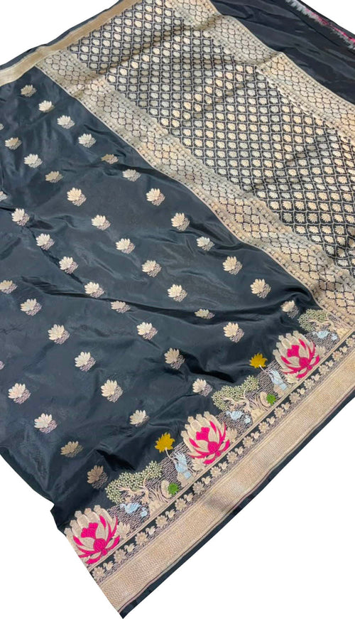 Black Banarasi Handloom Katan Silk Saree Handloom Weave Heritage