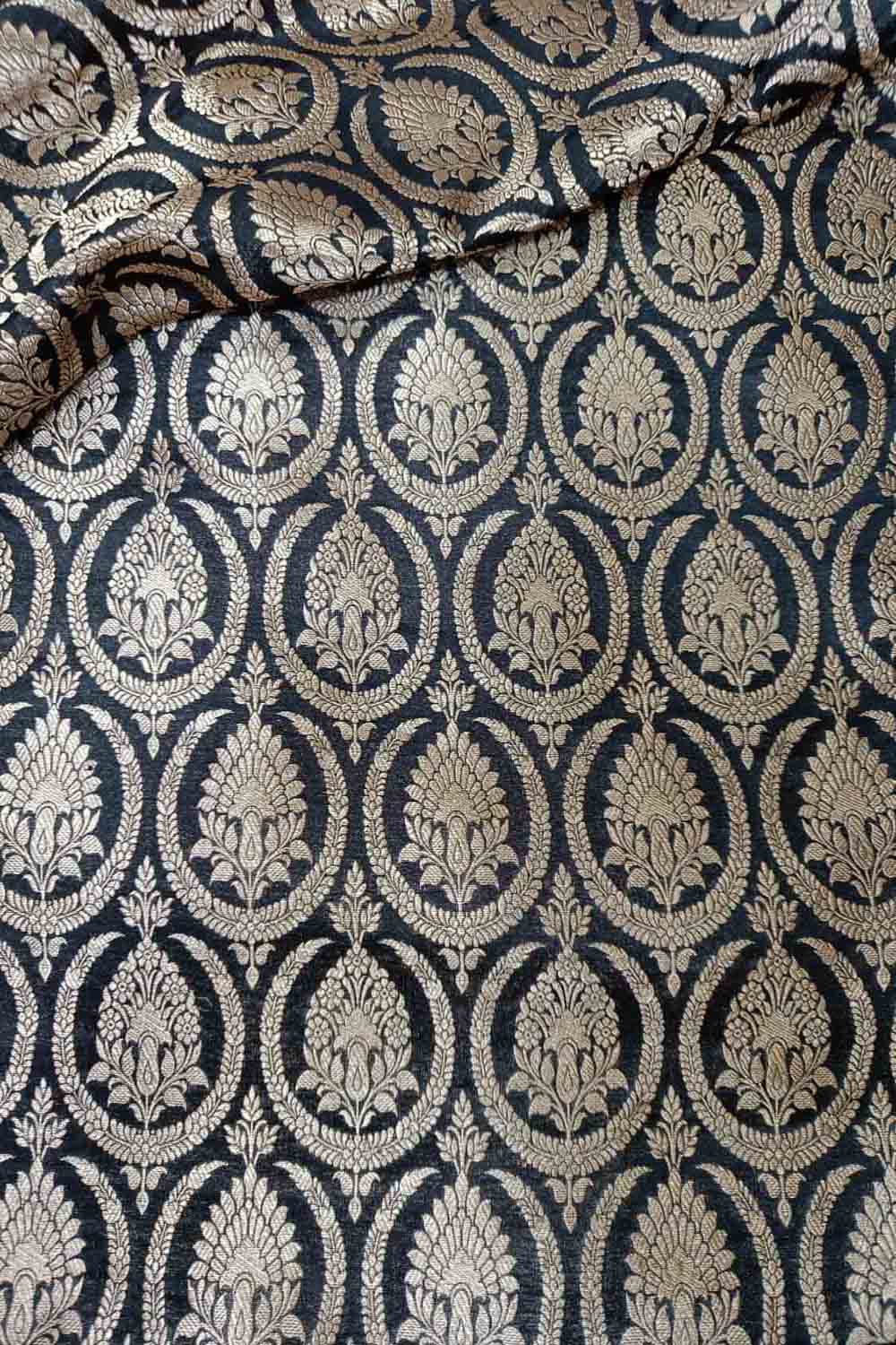 Black Banarasi Handloom Katan Silk Fabric
