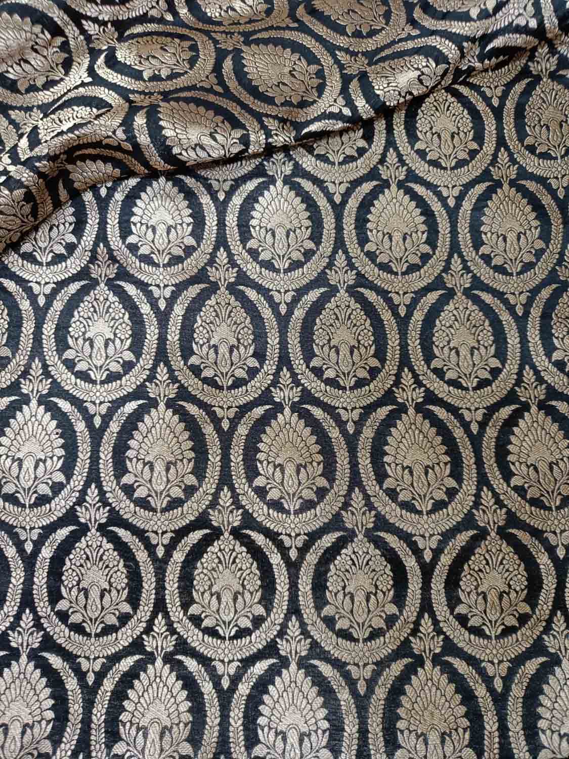 Black Banarasi Handloom Katan Silk Fabric