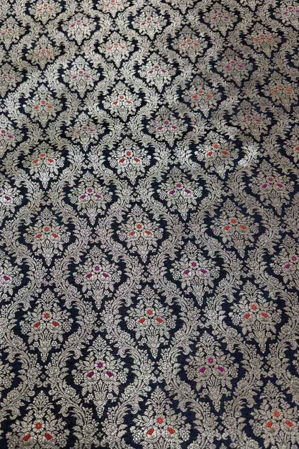 Black Banarasi Handloom Katan Silk Fabric