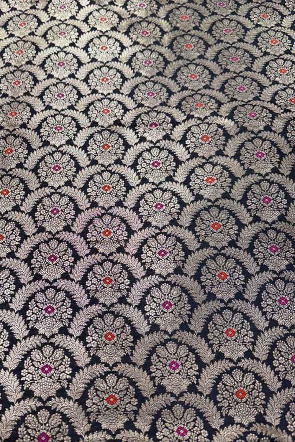 Black Banarasi Handloom Katan Silk Fabric
