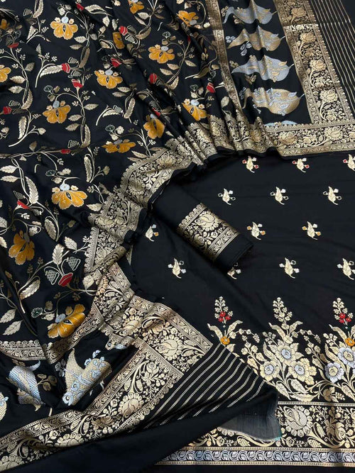 Black Banarasi Meenakari Katan Silk Suit — Zari Meena Jaal, Festive