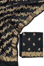 Black Banarasi Silk Three Piece Unstitched Suit Set