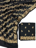 Black Banarasi Silk Three Piece Unstitched Suit Set