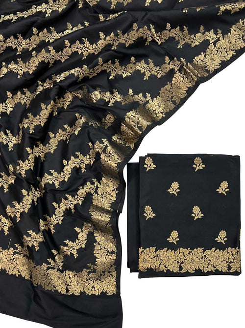 Black Banarasi Silk Three Piece Unstitched Suit Set
