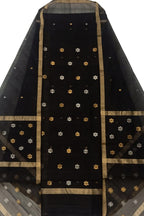 Black Chanderi Handloom Cotton Silk Two Piece Unstitched Suit Set