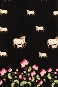 Black Digital Pichwai Printed Modal Satin Fabric