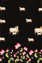 Black Digital Pichwai Printed Modal Satin Fabric