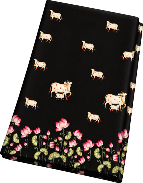 Black Digital Pichwai Printed Modal Satin Fabric