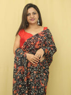 Black Digital Printed Georgette Floral Design Saree - Luxurion World