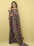 Black Digital Printed Georgette Patola Design Saree - Luxurion World