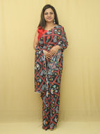 Black Digital Printed Georgette Patola Design Saree - Luxurion World
