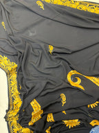 Black Kashmiri Aari Crepe Saree—Chain Stitch Embroidery, Festive & Formal