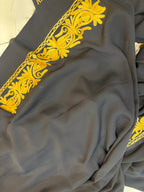 Black Kashmiri Aari Crepe Saree—Chain Stitch Embroidery, Festive & Formal