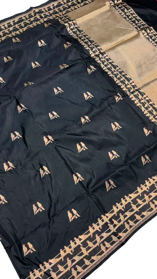 Black Banarasi Katan Silk Saree Meenakari Figure Work Festive