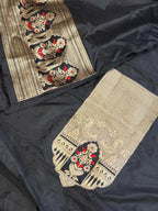 Black Banarasi Handloom Pure Katan Silk Cordset — Gold Zari Booti
